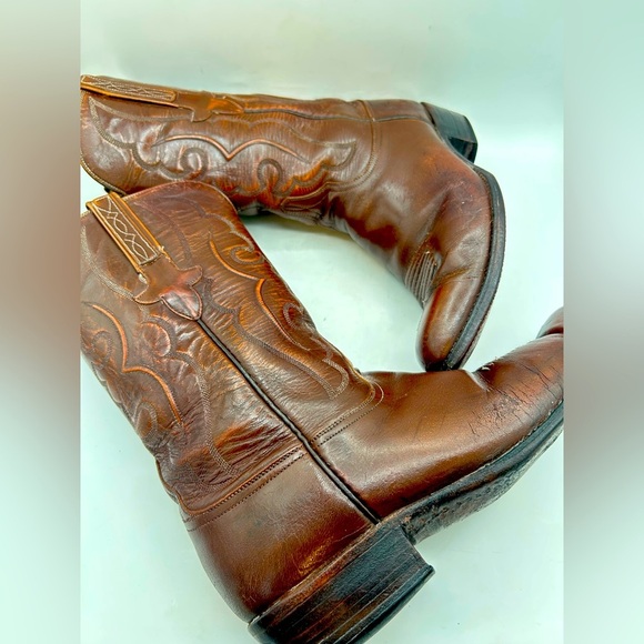 Lucchese Classics Chocolate Oil Calf Leather Cowboy Western Boots Sz 11 D - Picture 8 of 14